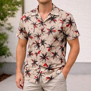 Obey Palm Tree Hawaiian Cotton Shirt Mens Small Short Sleeve Tropical